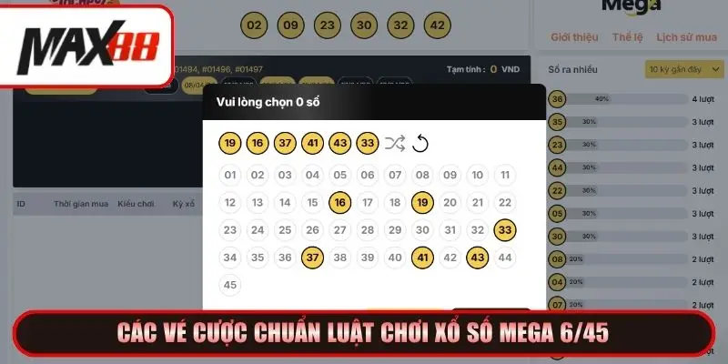 Các vé cược chuẩn luật chơi xổ số Mega 6/45